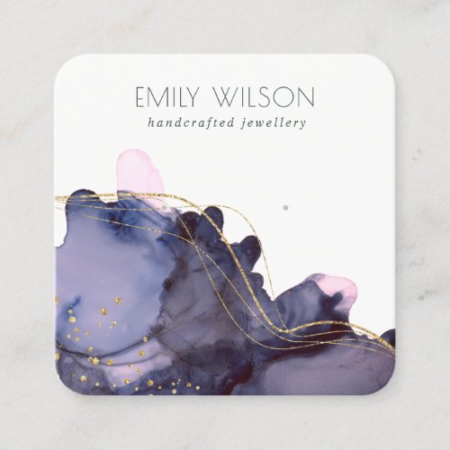 Abstract Alcohol Ink Gold Navy Earring Display Square Business Card