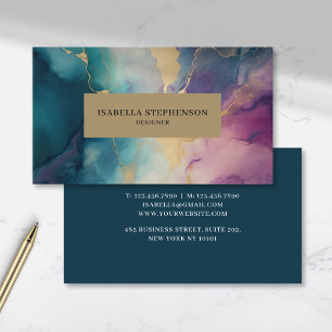 Abstract Alcohol Ink Green Gold Modern Business Card
