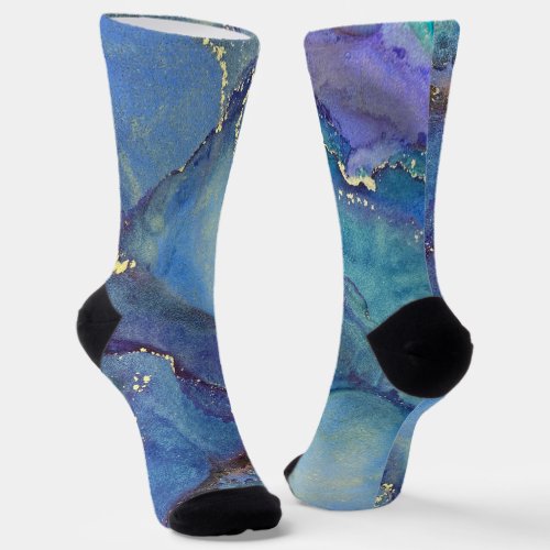 Abstract Alcohol Ink Green Purple Blue  Gold Socks