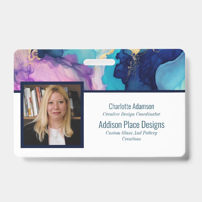 Abstract Alcohol Ink Image Employee Security Badge (Front)