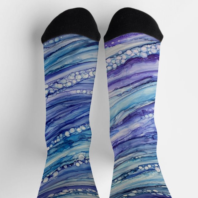 Abstract Alcohol Ink Liquid Art Blue Purple Socks (Top)