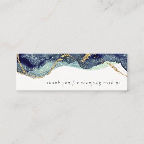 Abstract Alcohol Ink  Navy Blue Glitter Thank You  Mini Business Card