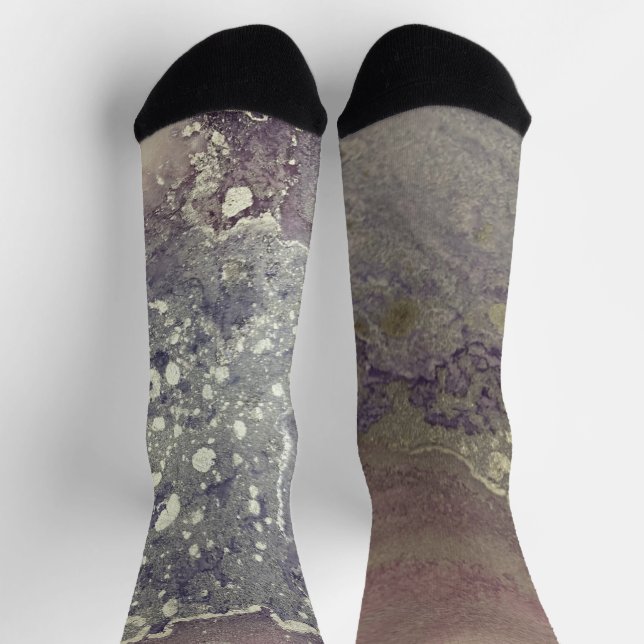 Abstract Alcohol Ink Pink Purple Gray Silver Socks (Top)