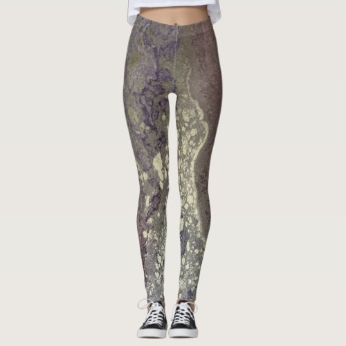 Abstract Alcohol Ink Pink Purple Silver Leggings