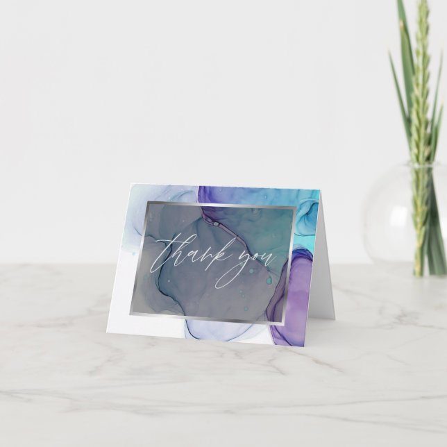 Abstract Alcohol Ink Purple Aqua  Thank You Card (Front)