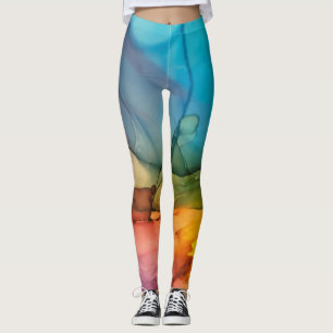 Abstract Alcohol Ink Rainbow Colored Liquid Art Leggings