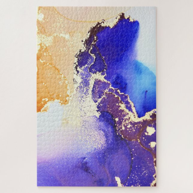 Abstract Alcohol Ink Royal Blue Citrus Brass Jigsa Jigsaw Puzzle (Vertical)