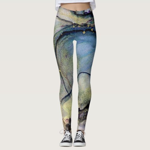 Abstract Alcohol Ink Shimmery Multicolored Legging