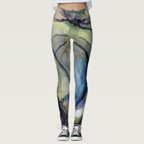 Abstract Alcohol Ink Shimmery Multicolored Leggings
