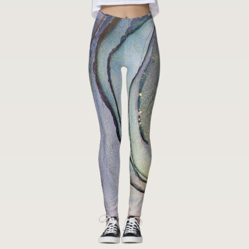 Abstract Alcohol Ink Shimmery Purple Teal Gold Leggings