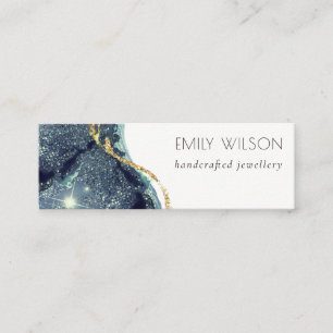 Abstract Alcohol Ink Silver Navy Blue Glitter Mini Business Card