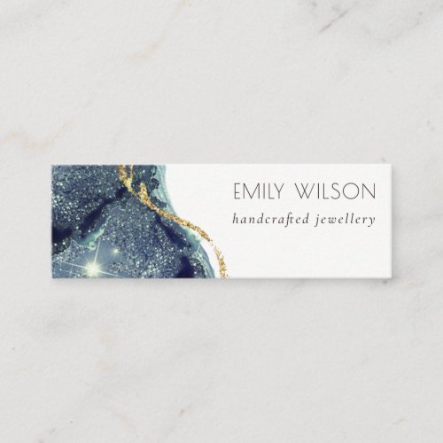 Abstract Alcohol Ink Silver Navy Blue Glitter Mini Business Card