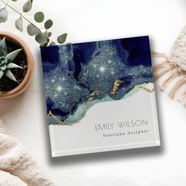 Abstract Alcohol Ink Silver Navy Blue Glitter Paperweight (Creator Uploaded)