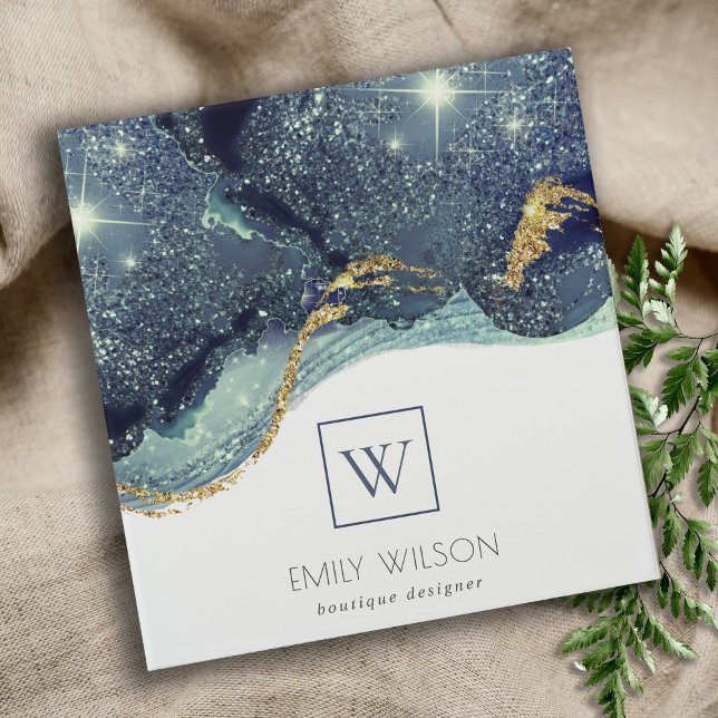 Abstract Alcohol Ink Silver Navy Glitter Monogram 3 Ring Binder (Creator Uploaded)