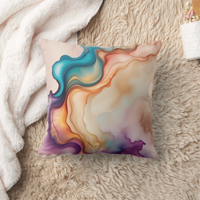 Abstract Alcohol Ink Spill Throw Pillow (Blanket)