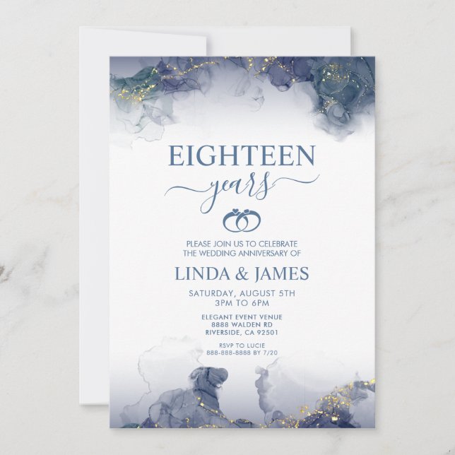 Abstract Alcohol Ink Stain Wedding Anniversary  Invitation (Front)