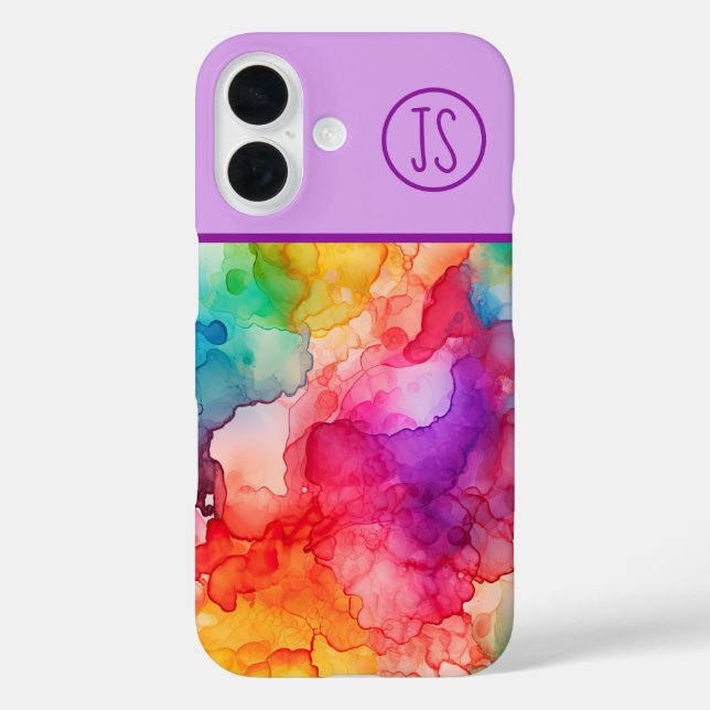 Abstract Alcohol Ink Style Rainbow Monogrammed Case-Mate iPhone Case (Back)