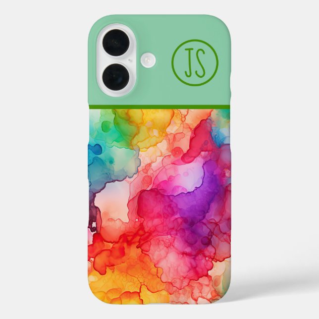 Abstract Alcohol Ink Style Rainbow Monogrammed Case-Mate iPhone Case (Back)
