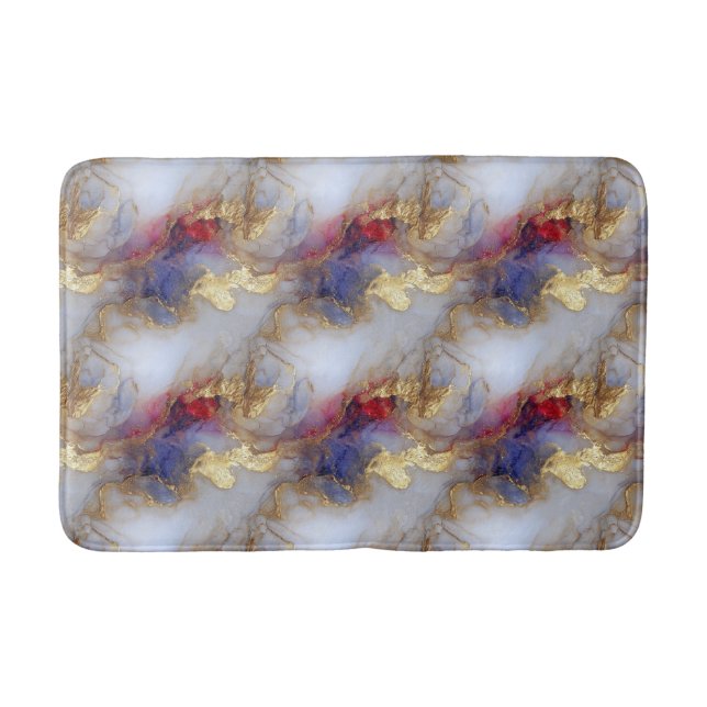 Abstract Alcohol Ink Texture with Gold Accents Bath Mat (Front)