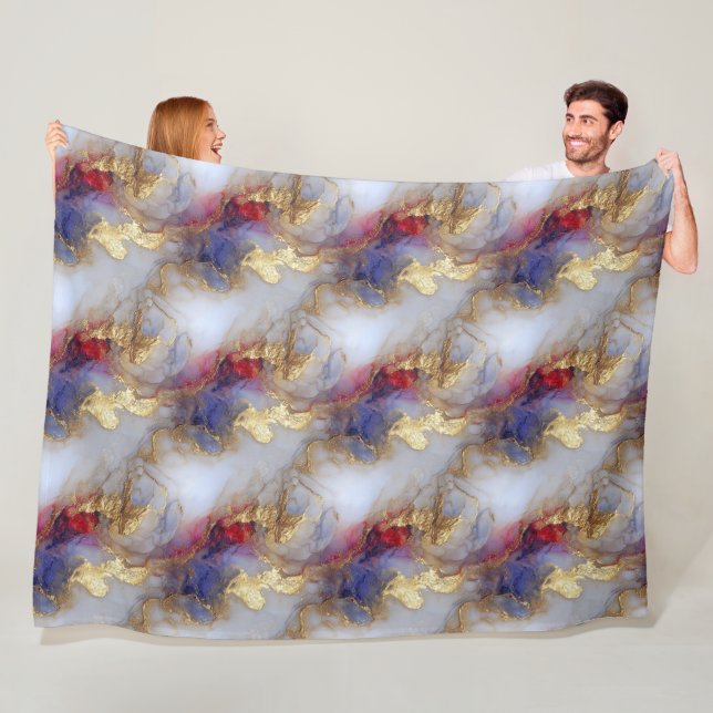 Abstract Alcohol Ink Texture with Gold Accents Fleece Blanket (In Situ)