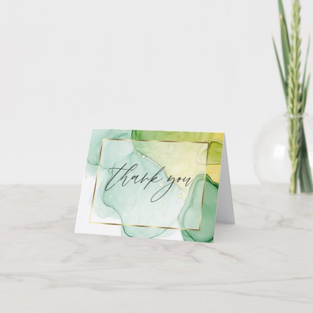 Abstract Alcohol Ink Vibrant Greens Thank You Card (Front)