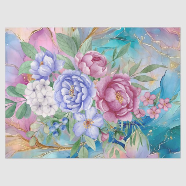 Abstract Alcohol Ink with Floral Bouquet Decoupage Tissue Paper (Front)