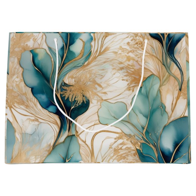 Abstract Alcohol Ink with Gold Accents Large Gift Bag (Front)