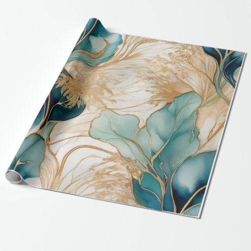 Abstract Alcohol Ink With Gold Boundaries Wrapping Paper