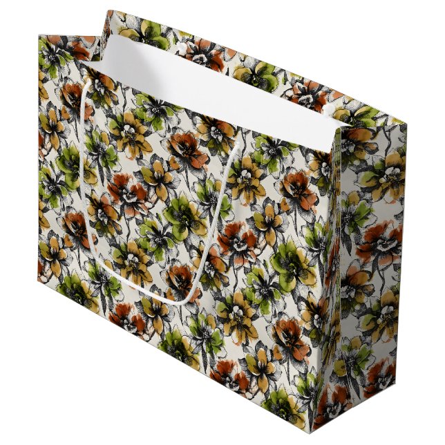 Abstract Alcohol Wash Pen and Ink Flowers Large Gift Bag (Front Angled)
