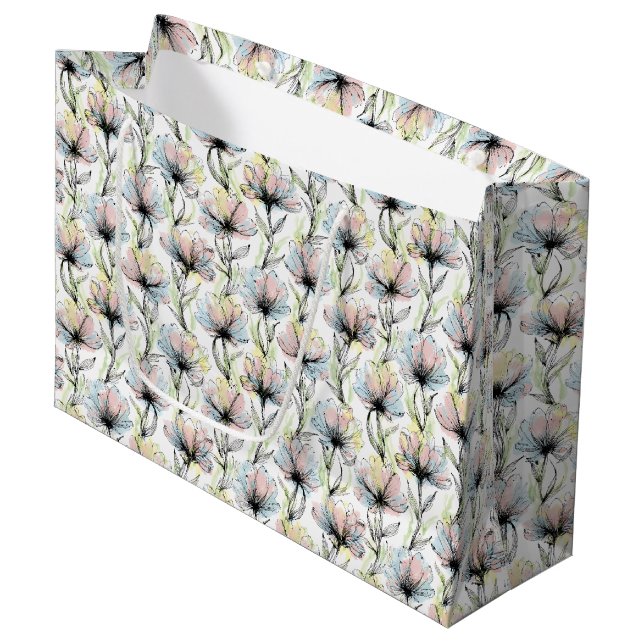 Abstract Alcohol Wash Pen and Ink Flowers Large Gift Bag (Front Angled)