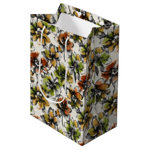 Abstract Alcohol Wash Pen and Ink Flowers Medium Gift Bag