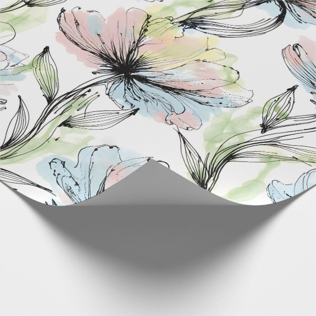 Abstract Alcohol Wash Pen and Ink Large Flowers Wrapping Paper (Corner)
