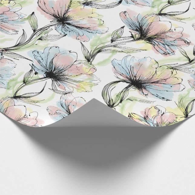 Abstract Alcohol Wash Pen and Ink Medium Flowers Wrapping Paper (Corner)