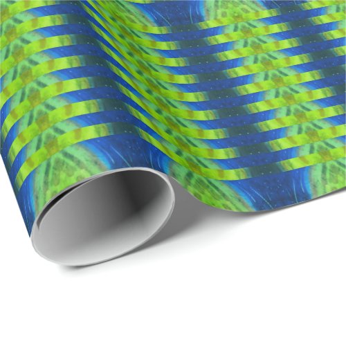 Abstract Alien Galaxy Peacock Feathers Striped Wrapping Paper