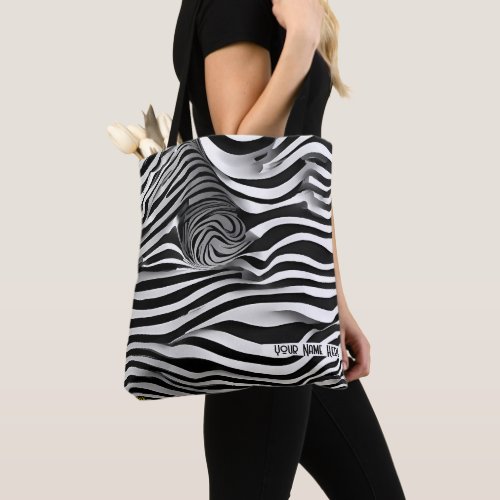 Abstract All Black  White stripes Shoulder Tote