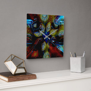 Abstract almonds under showy deformed dark glass square wall clock