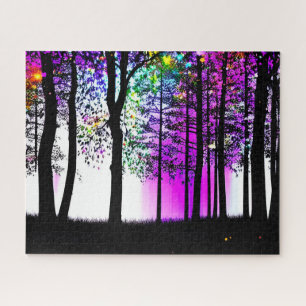Abstract Amazing Colors in Black Silhouette Forest Jigsaw Puzzle