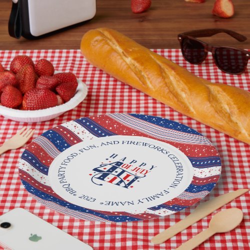 Abstract American 4th of July custom text Paper Plates