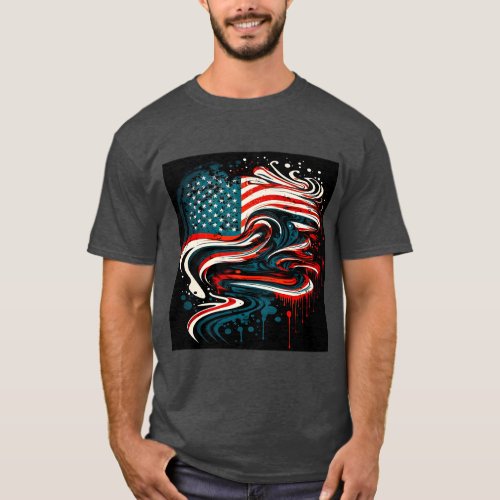 Abstract American Flag Basic Dark T_Shirt 