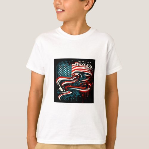 Abstract American Flag Kids Basic  T_Shirt