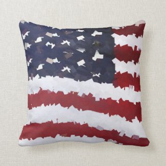 Abstract American Flag Paper Mache-Look  Throw Pillow