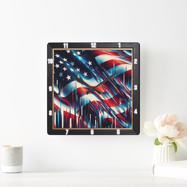 Abstract American Flag Patriotic  Square Wall Clock (Home)