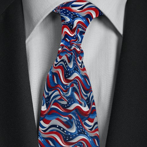Abstract American Flag Pattern Neck Tie