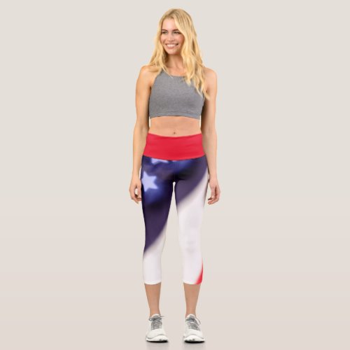 Abstract American Flag Red white and blue Capri Leggings