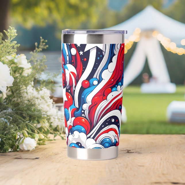 Abstract American Flag Red, White and Blue Insulated Tumbler (Wedding)