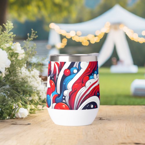 Abstract American Flag Red White and Blue Thermal Wine Tumbler
