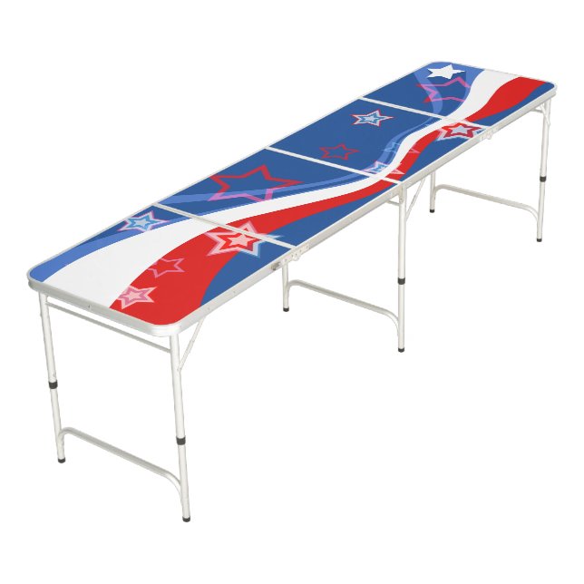 Abstract American flag Stars and Stripes Beer Pong Table (Angled)