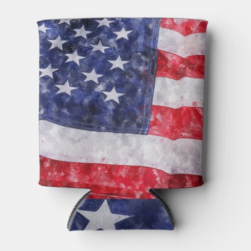 Abstract American Flag Watercolor Style Can Cooler