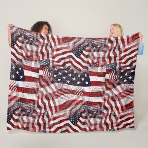 Abstract American Red White Blue Flag Motif Fleece Blanket