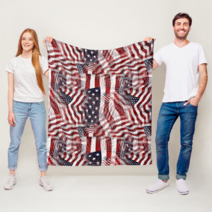 Abstract American Red White Blue Flag Motif Fleece Blanket